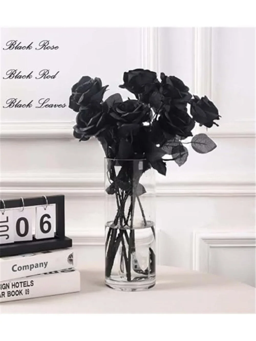 Halloween Black Roses Artificial Flowers, 12 PCS Fake Silk Flower Long Stem